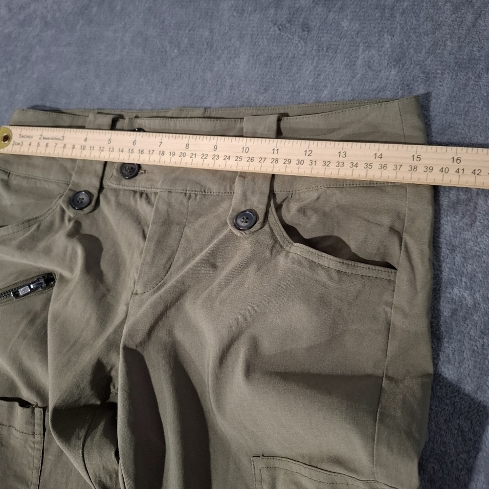 Urban Outfitters Bengaline Low-Rise Cargo Flare Pants Brown Retro Green M Y2K - Picture 6 of 11